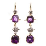 Pair Georgian-style amethyst and diamond pendant earrings,