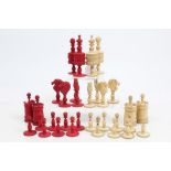 19th century Anglo-Indian carved and stained bone chess set - king 11cm high CONDITION