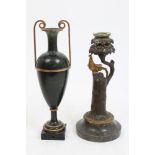 19th century bronze and ormolu candlesticks in the form of a pheasant on tree trunk,