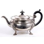 1940s silver teapot of compressed baluster form,