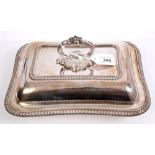 Victorian silver entrée dish of shaped rectangular form, with gadrooned borders,