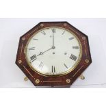 Victorian wall clock with eight day single fusee movement and white enamel dial with Roman numerals