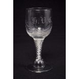 Georgian wine glass, circa 1765, with engraved bowl with H. V. G.