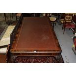 Good quality 1930s Georgian-style mahogany boardroom table with gilt tooled brown leather top,