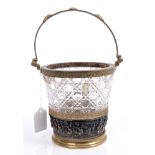 Late 19th / early 20th century cut glass ice bucket with hobnail cut decoration and gilt metal