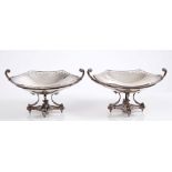 Pair George V silver sweetmeat dishes of hexagonal form, with pierced borders,