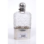 Late Victorian silver mounted cut glass spirit flask with hobnail cut decoration,