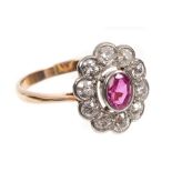 Ruby and diamond cluster ring,