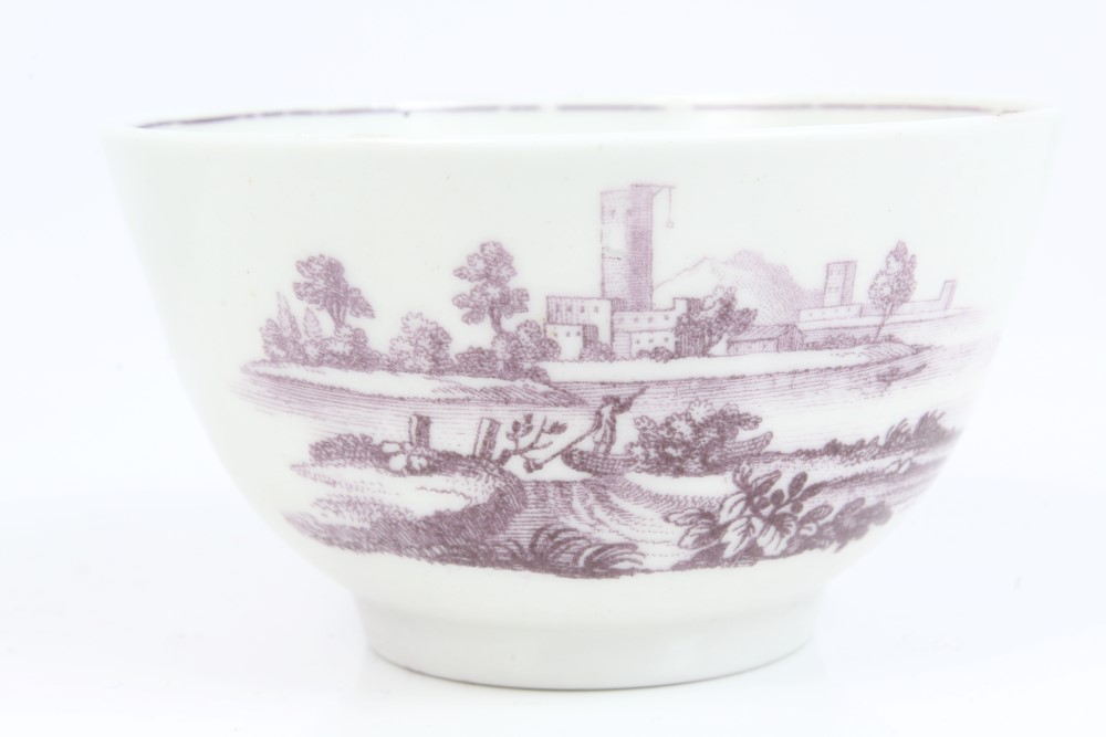 18th century Worcester Hancock purple printed tea bowl and saucer, circa 1765, - Image 3 of 6