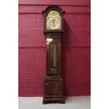 Edwardian longcase clock with eight day three-train Westminster chiming movement,