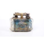 1950s Dunhill aquarium table lighter with silver plated mounts,