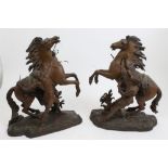 After Guillaume Coustou, pair 19th century bronze Marly horses,