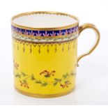 18th century Sèvres coffee can with finely painted floral decoration on yellow ground - blue