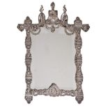 Late 19th century Continental silver easel mirror with classical pierced figure and foliate