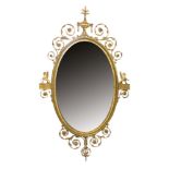 Good quality 19th century oval giltwood and gesso framed wall mirror in the Regency taste with urn,