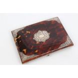 Victorian silver mounted tortoiseshell card case with foliate engraved mounts, 11cm x 7.
