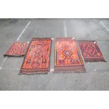 Four Kelim rugs, typical ornament in ochre tones,