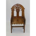 Victorian brown oak chair in the Gothic taste,