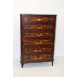 Early 19th century Dutch mahogany and floral marquetry inlaid tall chest having six long drawers