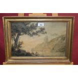 18th century English School watercolour - river view, in glazed gilt frame,