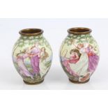 Pair late 19th century Viennese enamel vases of baluster form,