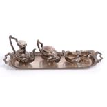 1960s silver miniature four piece tea and coffee set - comprising teapot of half fluted form with