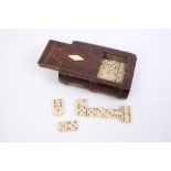Early 19th century French Prisoner of War work domino set - comprising thirty brass-inlaid ox bone