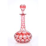 Good quality Victorian cranberry overlaid glass decanter and stopper with circular and slice cut