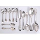 Selection of Georgian and later silver flatware - including pair fiddle pattern tablespoons,