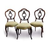 Set of six good quality Victorian rosewood dining chairs with shaped backs,