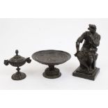 19th century Continental Grand Tour bronze figure of a contemplative seated classical warrior,