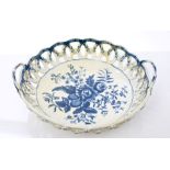 18th century Worcester blue and white pinecone pattern circular basket, circa 1770,
