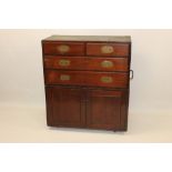 Rare early 19th century mahogany and metal bound campaign chest in two parts,