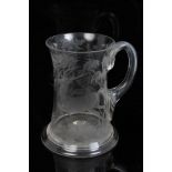 Good quality late 19th century glass tankard of waisted form,