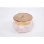 Fine quality gold mounted cut glass powder pot, the cut glass body with gold (9ct) lid,