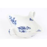 18th century Tournai porcelain blue and white sauce boat with twin side handles and painted floral