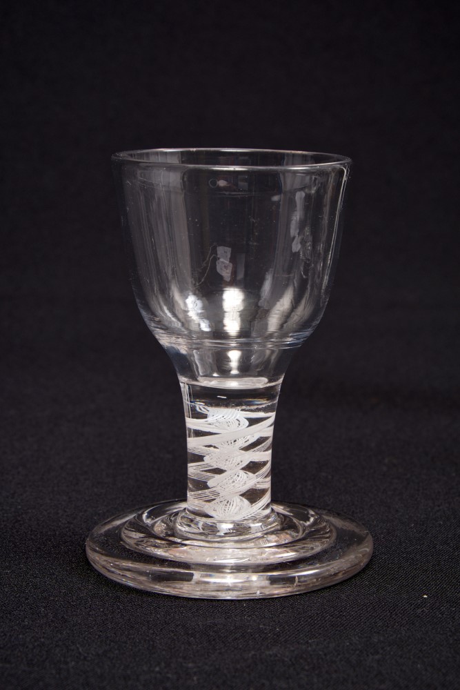 Georgian firing glass, circa 1750, with double opaque twist stem and double moulded ribbed foot, 9.