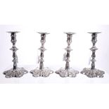 Set of four early 19th century Old Sheffield Plate candlesticks in the George II style,