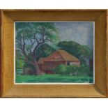 Hubert Lindsay Wellington (1879 - 1967), oil on canvas - a barn in rural landscape, in gilt frame,