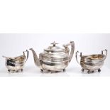 Victorian silver three piece tea set - comprising teapot of octagonal form,