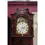 19th century eight day longcase clock with painted arched dial, signed - P. Cremonini W.