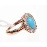 Late Victorian turquoise and diamond cluster ring,