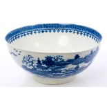 18th century Worcester blue and white large fisherman and cormorant pattern bowl, circa 1770,