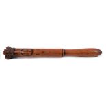 Rare George III dated yew-wood tipstaff of cylindrical form, with carved Royal Crown terminal,