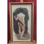 Early 20th century English School oil on canvas laid on board - study of a semi-clad male figure,