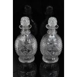 Pair good quality George IV cut glass decanters with stoppers and diamond and slice cut decoration,