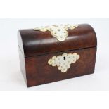 Victorian burr walnut domed top stationery box with gilt brass and ivory mounts,