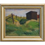 Hubert Lindsay Wellington (1879 - 1967), oil on board - Rural Landscape, framed, 20.5cm x 25.