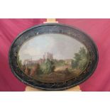 Early 19th Century English School oil on oval panel, a Wilton Castle in woodland,