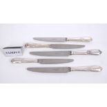 Set of six contemporary dinner knives with Louis Quatorze pattern silver handles,